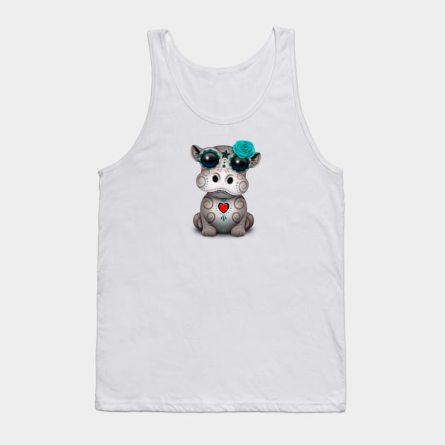 Blue Day of the Dead Baby Hippo Tank Top by jeffbartels